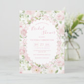 Roze bloemige vintage bruidsdouche  kaart (Staand voorkant)