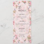Roze Bloemige Vintage Elegante Trouw Menu (Voorkant)
