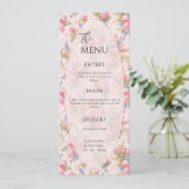 Roze Bloemige Vintage Elegante Trouw Menu (Staand voorkant)