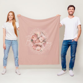 Roze Bloemige Vintage Gepersonaliseerde Monogram N Fleece Deken
