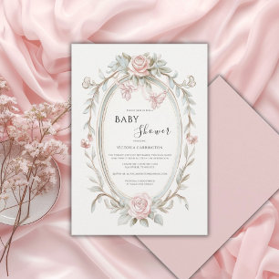 Roze bloemige vintage grillige baby shower kaart