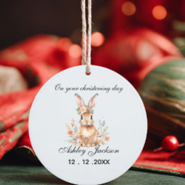 Roze bloemige vintage konijn Gepersonaliseerde doo Keramisch Ornament