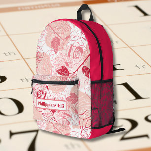 Roze Bloemige Vintage Patroon met Bijbelvers Bedrukte Rugzak