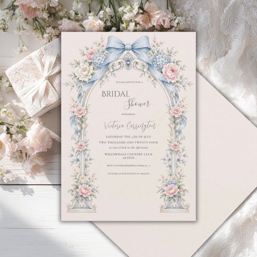 Roze bloemige vintage prieel bruidsdouche kaart