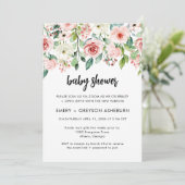 Roze bloemige virtuele babyshower uitnodiging (Staand voorkant)