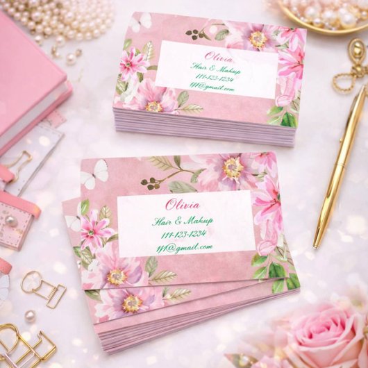 roze bloemige visitekaartje
