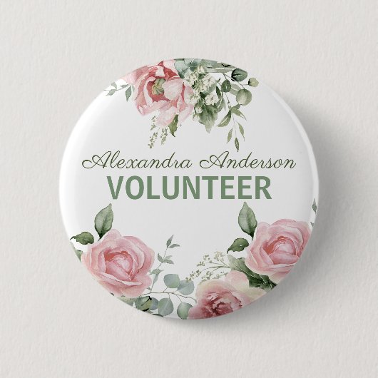 Roze Bloemige Vrijwilliger Ronde Button 5,7 Cm (Voorkant)