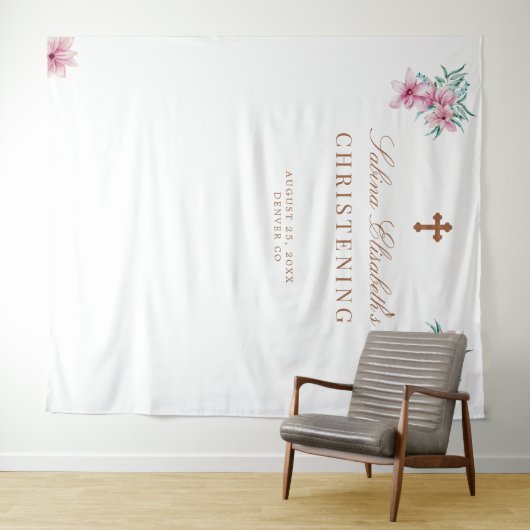 Roze bloemige watercolor Doop foto prop Wandkleed (In Situ (horizontaal))