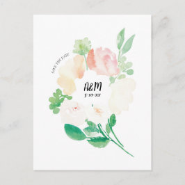 Roze Bloemige Waterverf Bruiloft Save the Date Aankondigingskaart