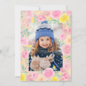 Roze bloemige waterverf foto kids verjaardagsfeest kaart (Achterkant)