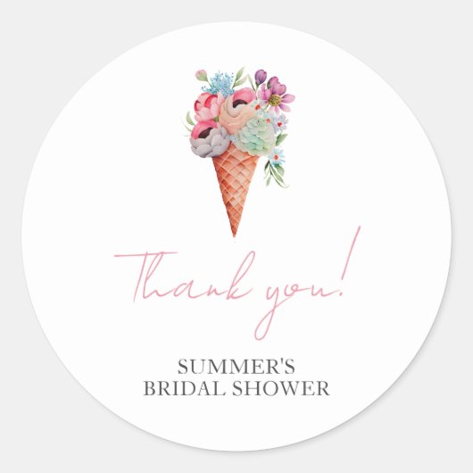 Roze Bloemige Waterverf Ijs Bridal Shower Ronde Sticker (Voorkant)