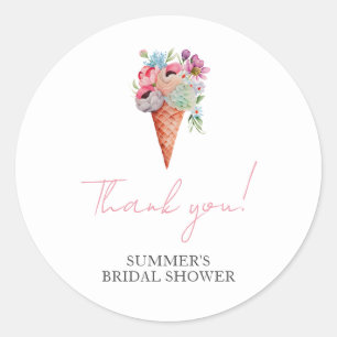 Roze Bloemige Waterverf Ijs Bruiloftsshower Ronde Sticker