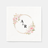 Roze bloemige waterverf koppel initials bruiloft servet (Voorkant)