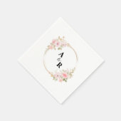 Roze bloemige waterverf koppel initials bruiloft servet (Hoek)