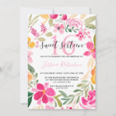 Roze bloemige waterverf krans script Sweet 16 Kaart (Voorkant)