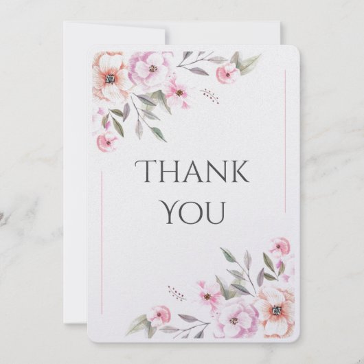 Roze Bloemige Waterverf Modern Bedankkaart (Voorkant)