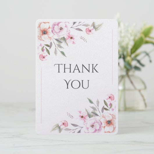 Roze Bloemige Waterverf Modern Bedankkaart (Staand voorkant)