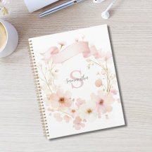  Roze Bloemige Waterverf Monogram 