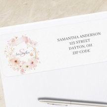  Roze Bloemige Waterverf Monogram Retouradres