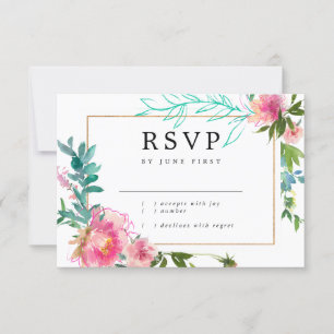 Roze Bloemige Waterverf Pioen RSVP Kaart