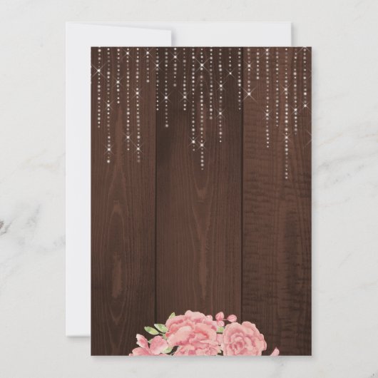 Roze bloemige waterverf rustiek houten vrijgezelle kaart (Achterkant)