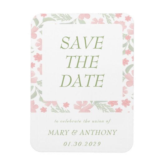 Roze Bloemige Waterverf Save the Date Magneet (Verticaal)