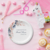 Roze Bloemige Waterverf Schrift Bruidsdouche Papieren Bordje (Feest)