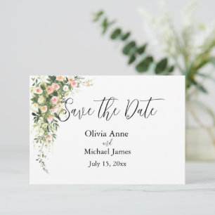Roze Bloemige Waterverf Script Save The Date