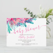 Roze bloemige waterverf typografie baby shower kaart (Staand voorkant)