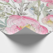 Roze bloemige waterverf verjaardagsfeest bruiloft cadeaupapier (Hoek)
