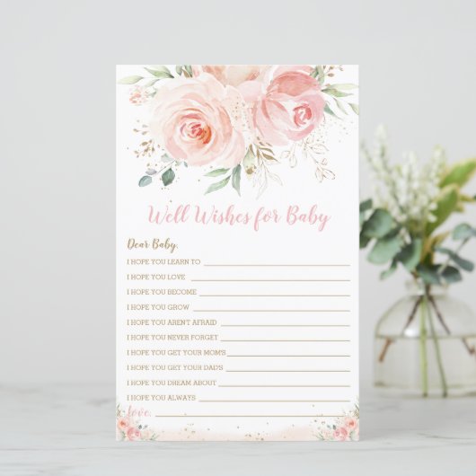 Roze Bloemige Wensen voor Baby Shower Spel (Staand voorkant)