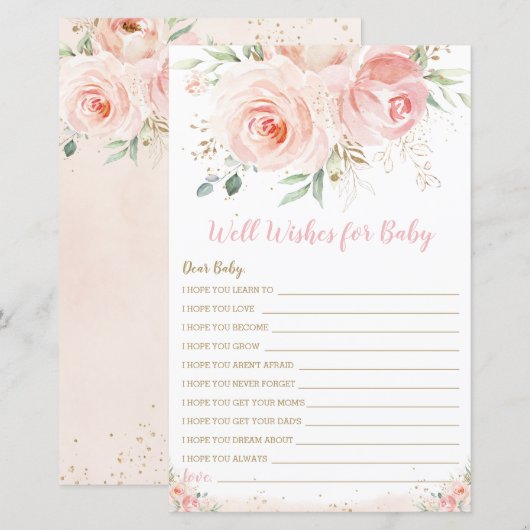 Roze Bloemige Wensen voor Baby Shower Spel (Voorkant / Achterkant)