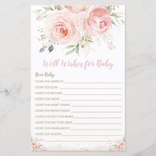 Roze Bloemige Wensen voor Baby Shower Spel (Voorkant)