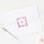 Roze Bloemige Whimsical Bruiloft Feest Vierkante Sticker (Envelop)