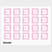 Roze Bloemige Whimsical Bruiloftsborrel Vierkante Sticker (Vel)