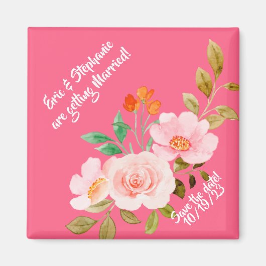 Roze Bloemige Whimsy Bruiloft Save the Date Magneet (Voorkant)