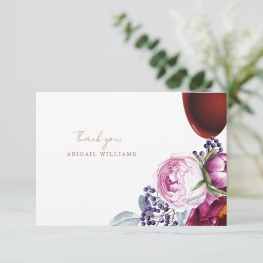 Roze bloemige wijn douche bericht bedankt (Staand voorkant)