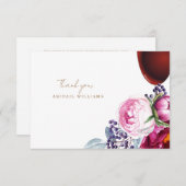 Roze bloemige wijn douche bericht bedankt (Voorkant / Achterkant)