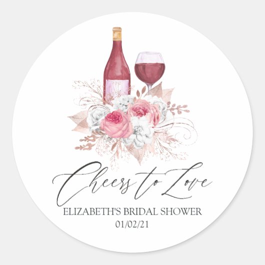 Roze Bloemige Wijnproeverij Bruidsdouche Ronde Sticker (Voorkant)