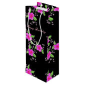 roze bloemige wijnzak wijn cadeautas (Achterkant Gekanteld)