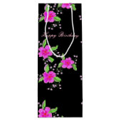 roze bloemige wijnzak wijn cadeautas (Achterkant)