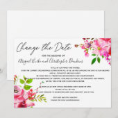 Roze bloemige wijziging of uitstel van de datum kaart (Voorkant / Achterkant)