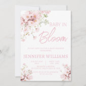 Roze bloemige wilde bloem baby in bloei baby showe kaart (Voorkant)