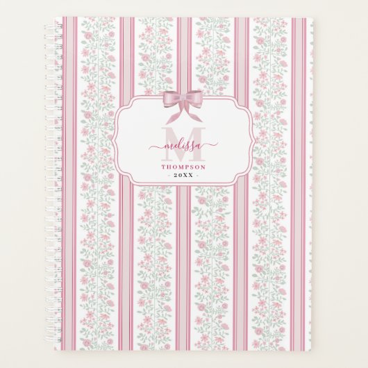 Roze bloemige wilde bloemen Coquette strik Planner (Voorkant)