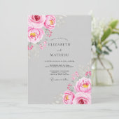 Roze Bloemige Wistful Huwelijk Kaart (Staand voorkant)
