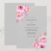 Roze Bloemige Wistful Huwelijk Kaart (Voorkant / Achterkant)