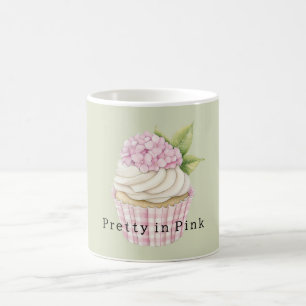 Roze Bloemige Witte Crème Cupcake Koffiemok