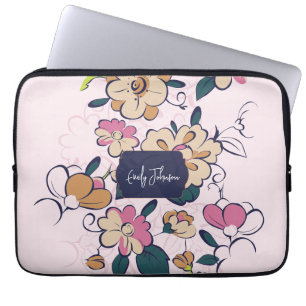 Roze bloemige zachte aangepaste naam pastel bloem  laptop sleeve