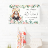 Roze Bloemige Zoete Rode Panda Baby Shower Welkom Spandoek (Insitu)