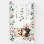 Roze Bloemige Zoete Rode Panda Baby Shower Welkom Spandoek (Verticaal)